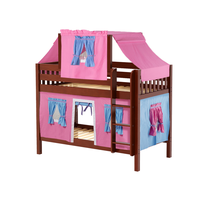 Maxtrix Twin Low Bunk Bed with Straight Ladder, Top Tent + Curtain