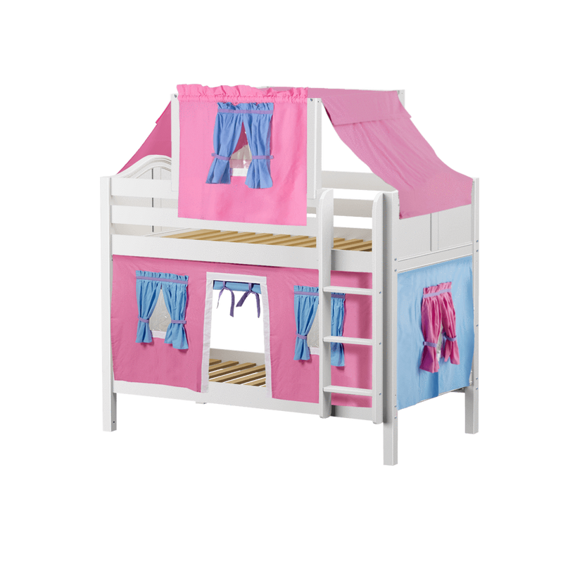 Maxtrix Twin Low Bunk Bed with Straight Ladder, Top Tent + Curtain