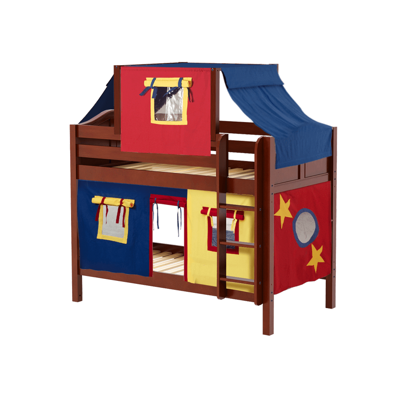 Maxtrix Twin Low Bunk Bed with Straight Ladder, Top Tent + Curtain