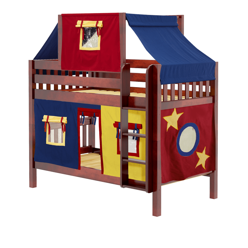 Maxtrix Twin Low Bunk Bed with Straight Ladder, Top Tent + Curtain