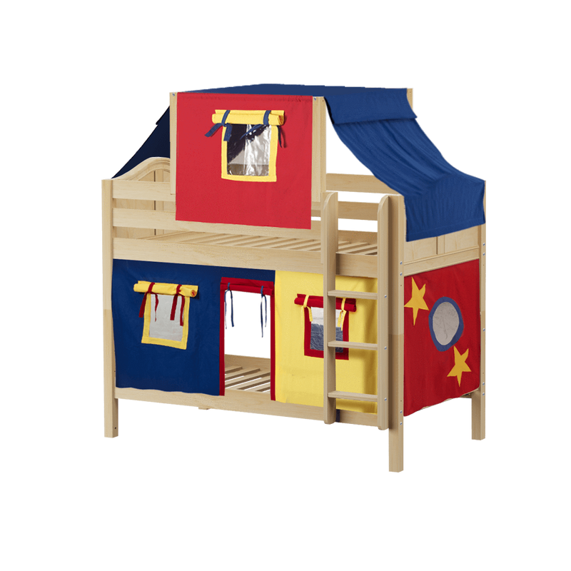 Maxtrix Twin Low Bunk Bed with Straight Ladder, Top Tent + Curtain