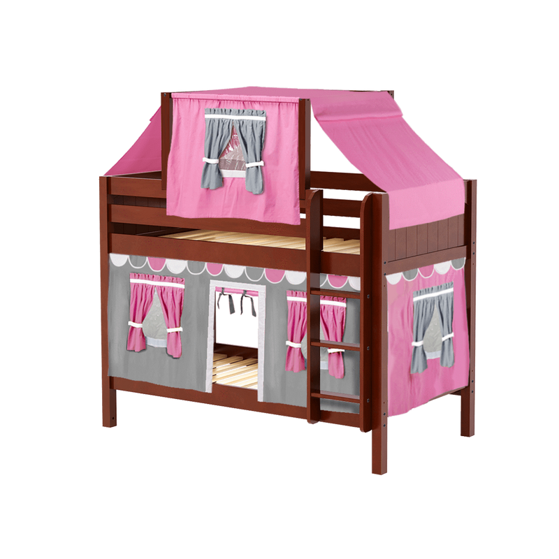 Maxtrix Twin Low Bunk Bed with Straight Ladder, Top Tent + Curtain