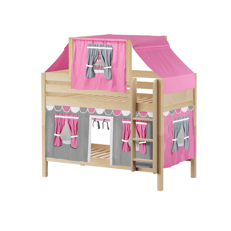 Maxtrix Twin Low Bunk Bed with Straight Ladder, Top Tent + Curtain