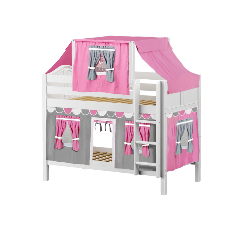 Maxtrix Twin Low Bunk Bed with Straight Ladder, Top Tent + Curtain