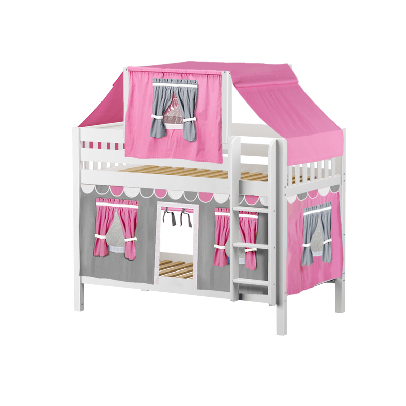 Maxtrix Twin Low Bunk Bed with Straight Ladder, Top Tent + Curtain