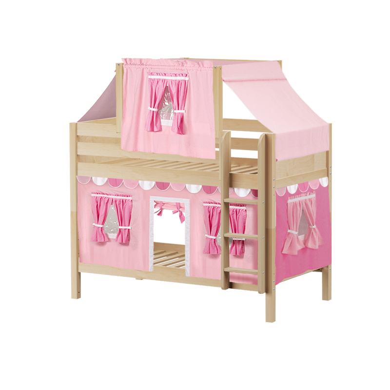 Maxtrix Twin Low Bunk Bed with Straight Ladder, Top Tent + Curtain