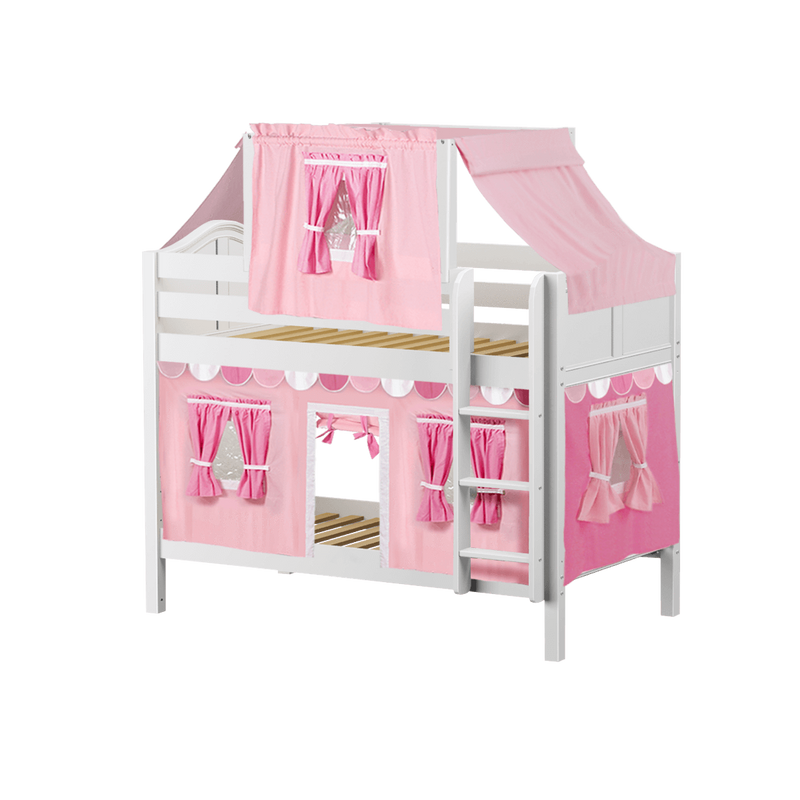 Maxtrix Twin Low Bunk Bed with Straight Ladder, Top Tent + Curtain
