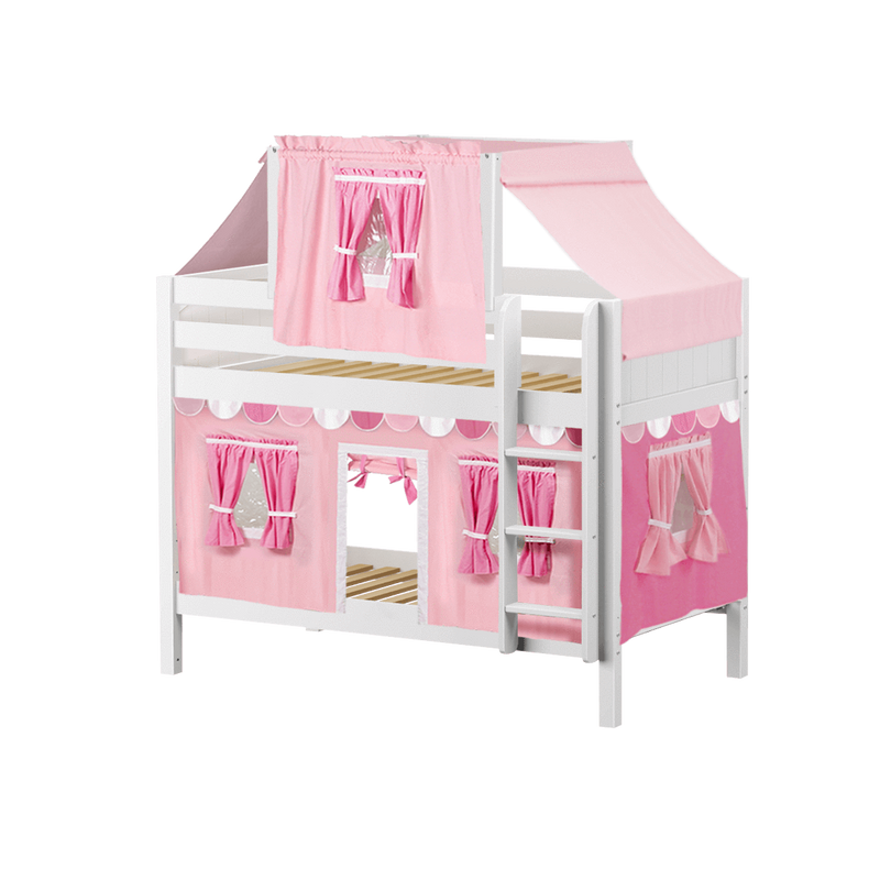 Maxtrix Twin Low Bunk Bed with Straight Ladder, Top Tent + Curtain
