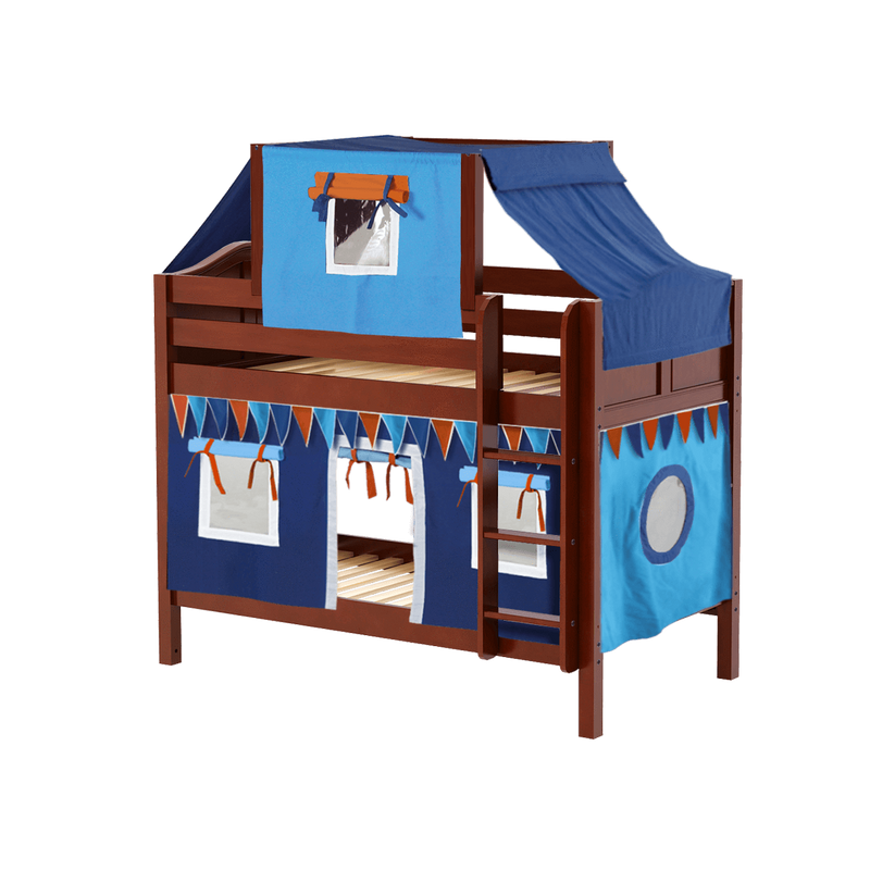 Maxtrix Twin Low Bunk Bed with Straight Ladder, Top Tent + Curtain