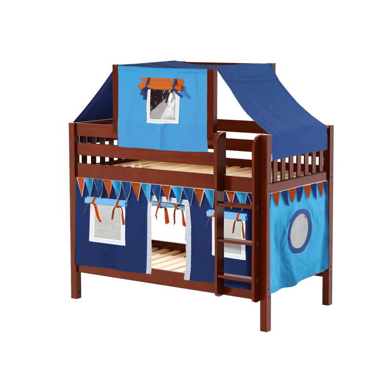 Maxtrix Twin Low Bunk Bed with Straight Ladder, Top Tent + Curtain