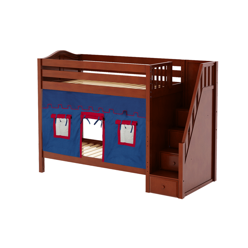 Maxtrix Twin High Bunk Bed with Stairs + Curtain