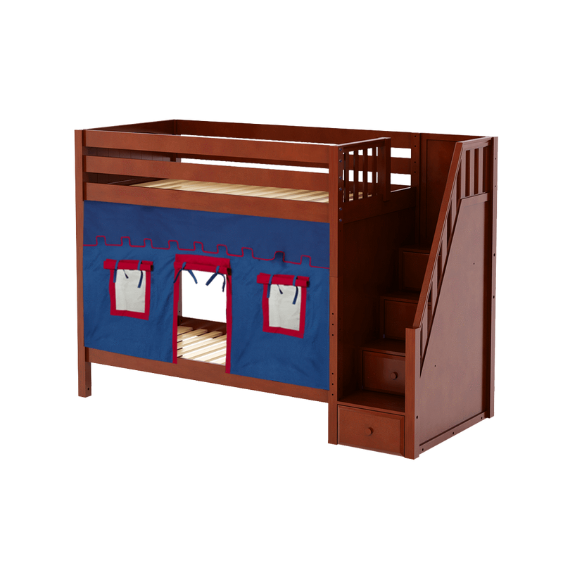 Maxtrix Twin High Bunk Bed with Stairs + Curtain