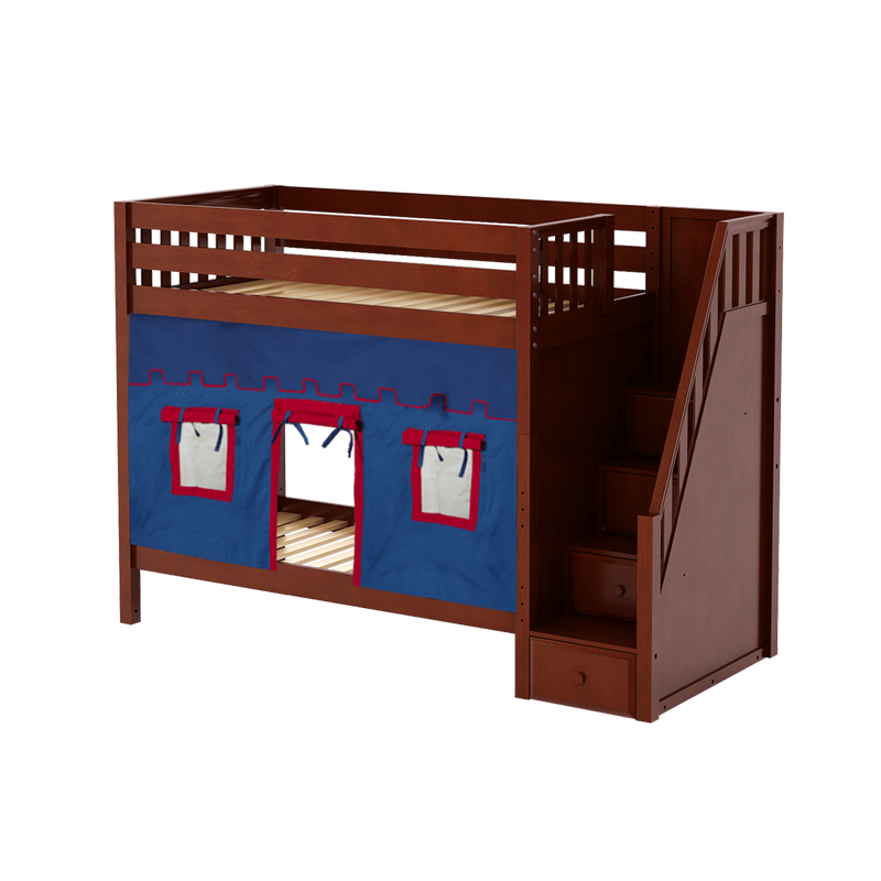 Maxtrix Twin High Bunk Bed with Stairs + Curtain