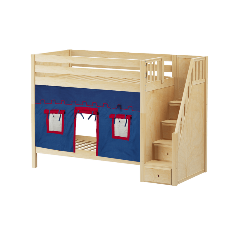 Maxtrix Twin High Bunk Bed with Stairs + Curtain