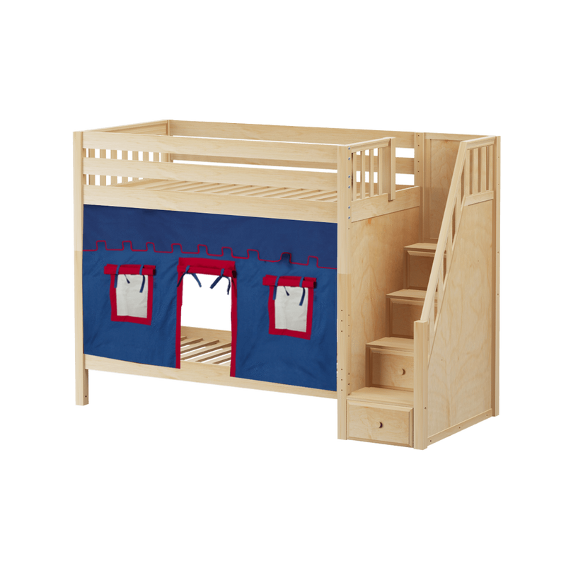 Maxtrix Twin High Bunk Bed with Stairs + Curtain