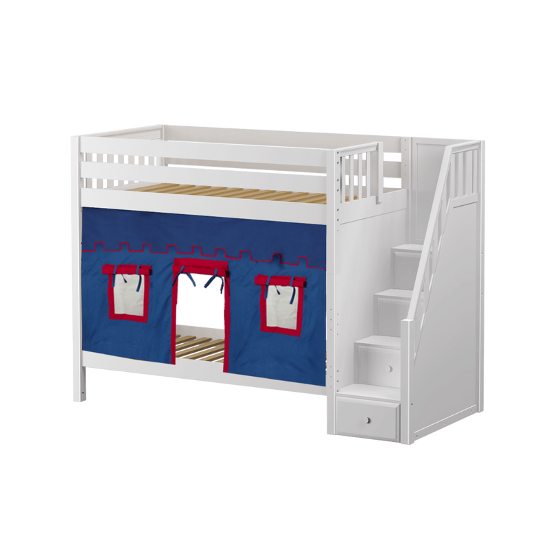 Maxtrix Twin High Bunk Bed with Stairs + Curtain