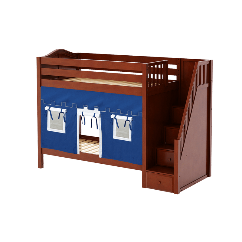 Maxtrix Twin High Bunk Bed with Stairs + Curtain