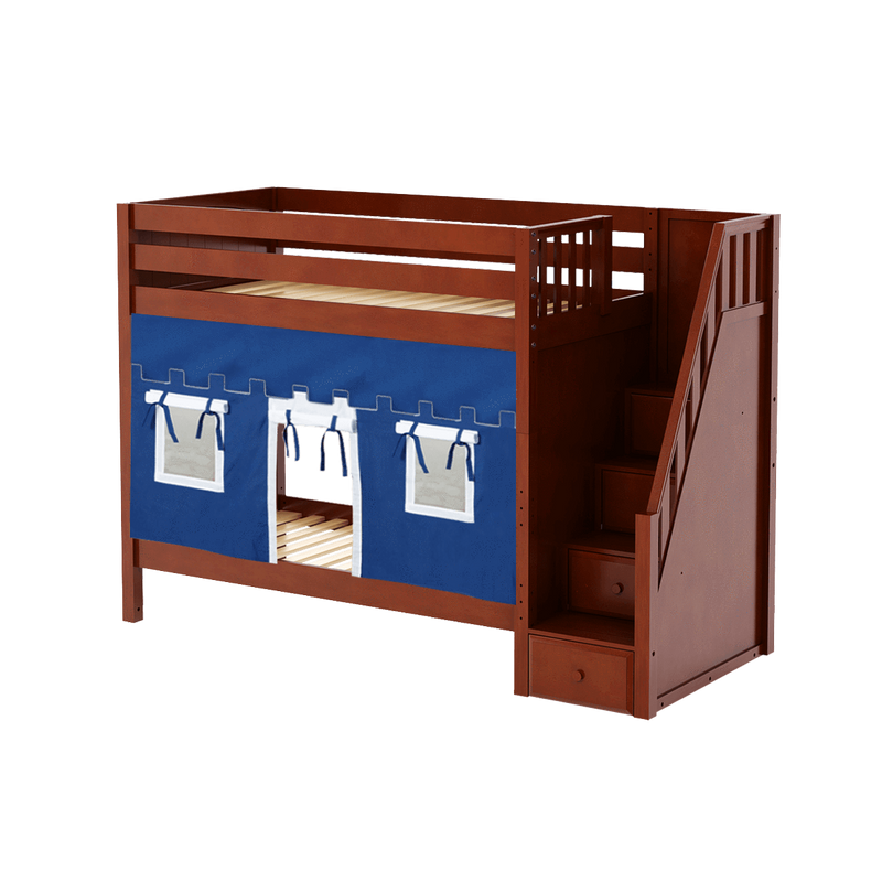 Maxtrix Twin High Bunk Bed with Stairs + Curtain