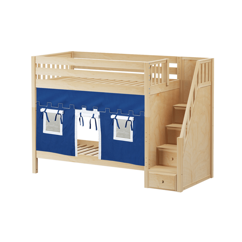 Maxtrix Twin High Bunk Bed with Stairs + Curtain