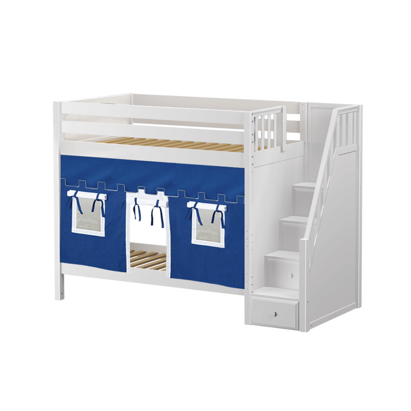 Maxtrix Twin High Bunk Bed with Stairs + Curtain