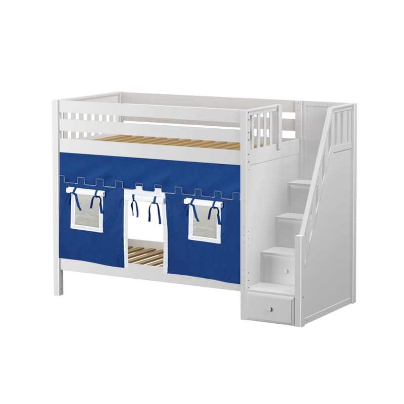 Maxtrix Twin High Bunk Bed with Stairs + Curtain