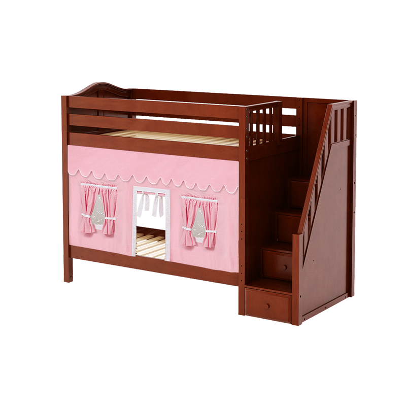 Maxtrix Twin High Bunk Bed with Stairs + Curtain