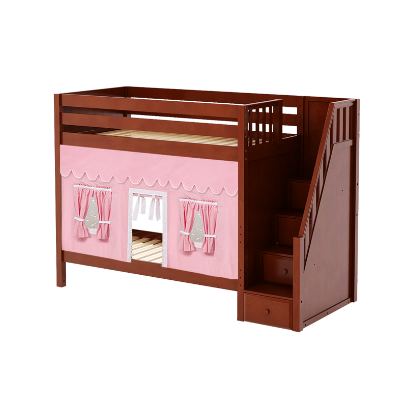 Maxtrix Twin High Bunk Bed with Stairs + Curtain