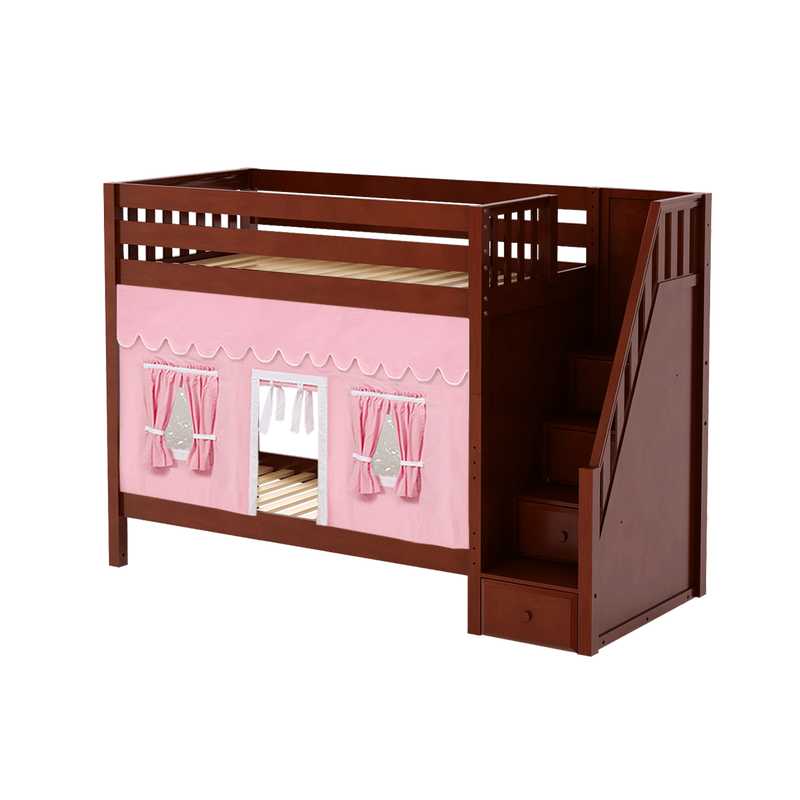 Maxtrix Twin High Bunk Bed with Stairs + Curtain