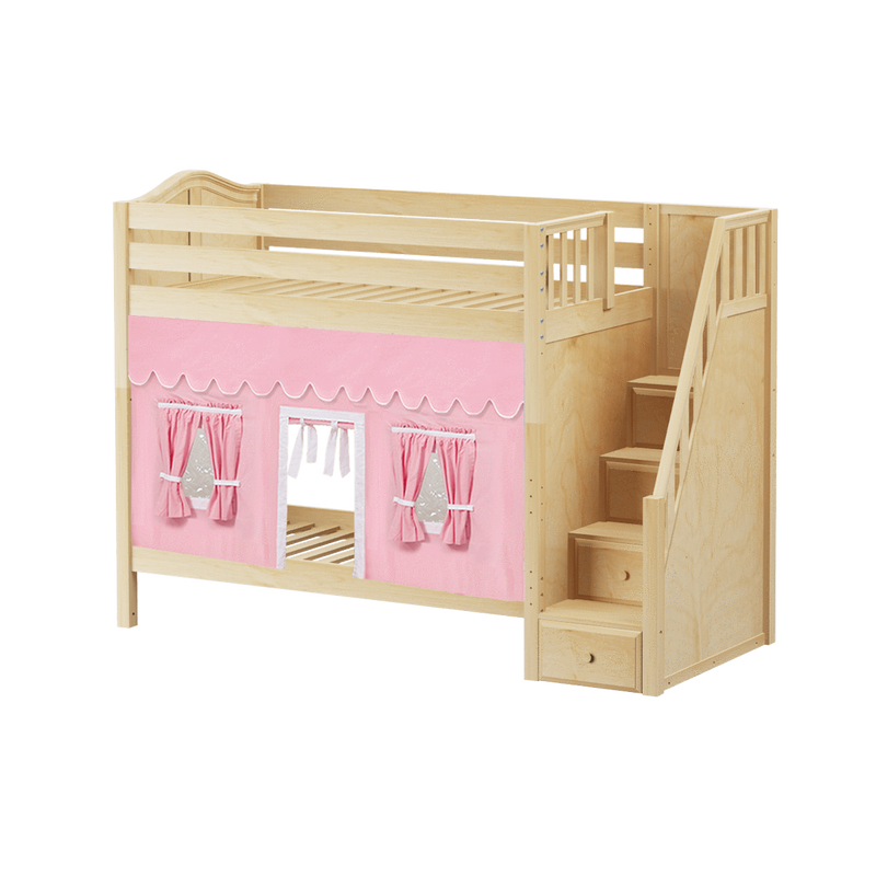 Maxtrix Twin High Bunk Bed with Stairs + Curtain