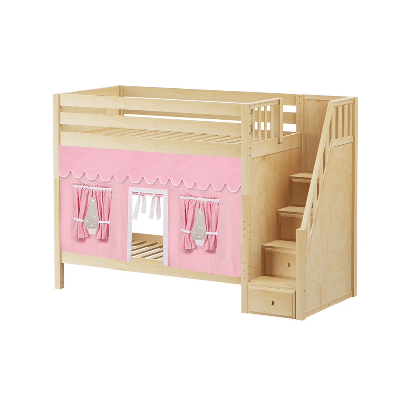 Maxtrix Twin High Bunk Bed with Stairs + Curtain