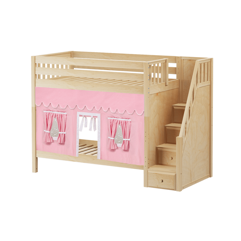 Maxtrix Twin High Bunk Bed with Stairs + Curtain