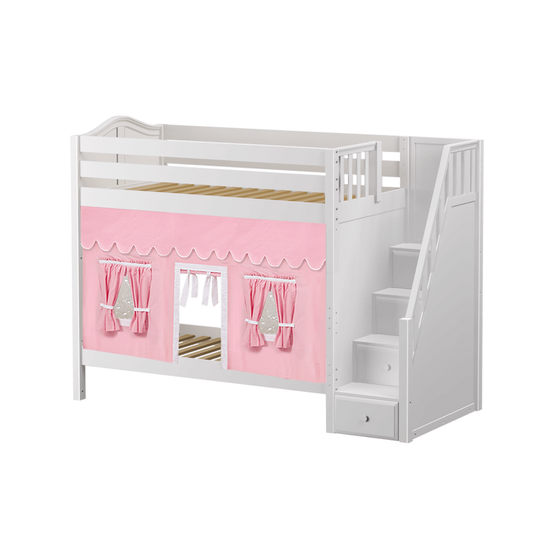Maxtrix Twin High Bunk Bed with Stairs + Curtain