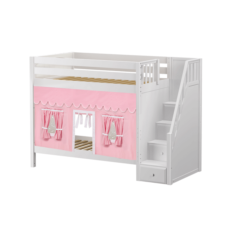 Maxtrix Twin High Bunk Bed with Stairs + Curtain