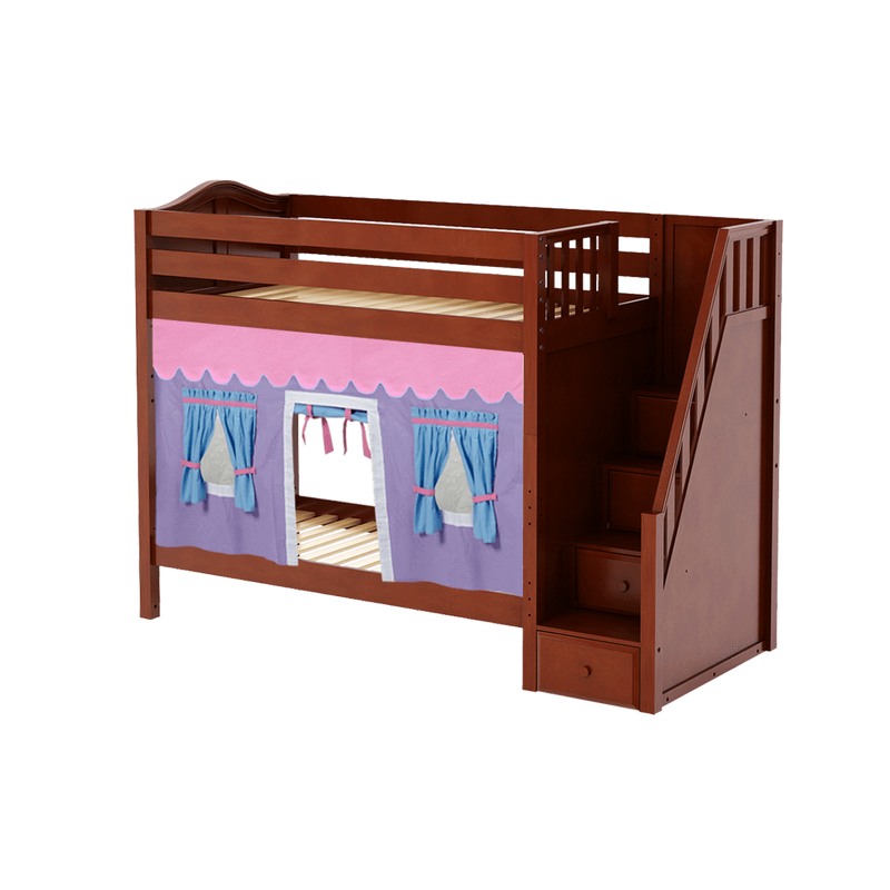 Maxtrix Twin High Bunk Bed with Stairs + Curtain