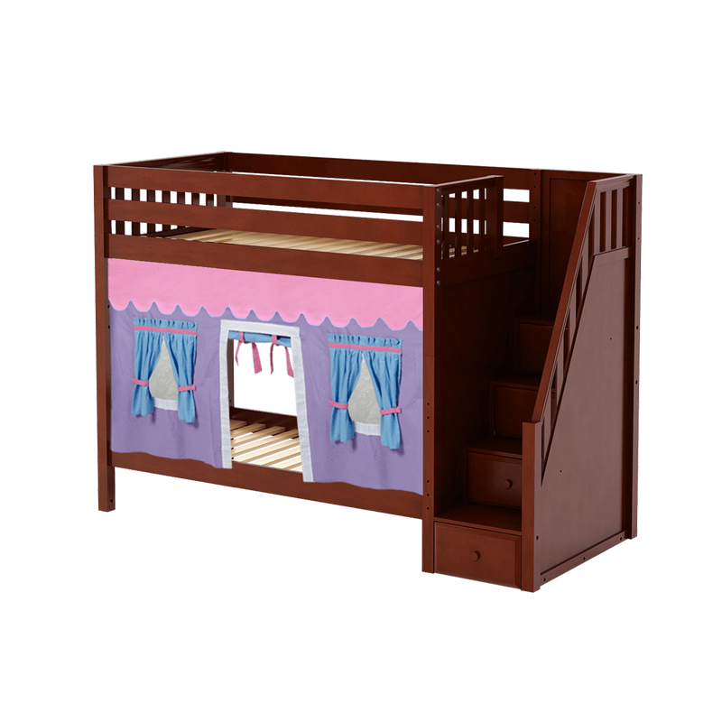 Maxtrix Twin High Bunk Bed with Stairs + Curtain