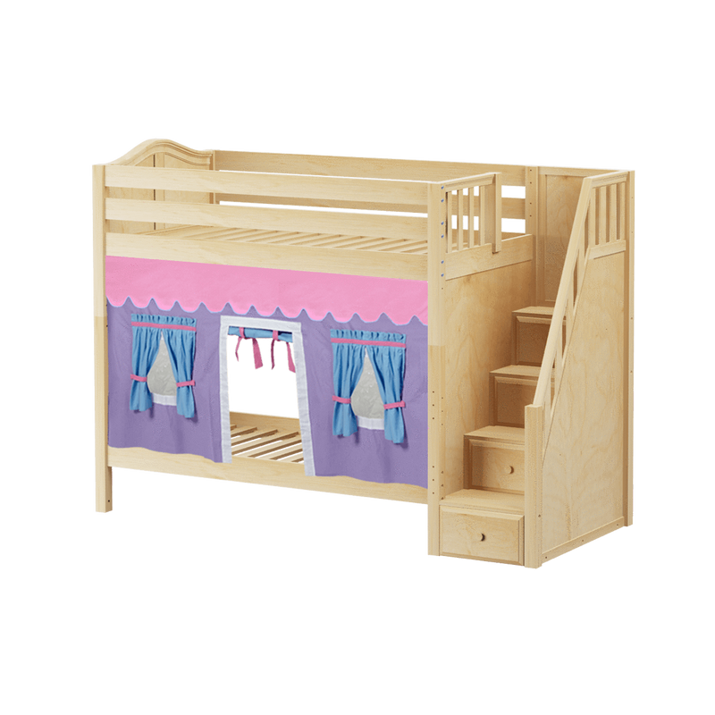 Maxtrix Twin High Bunk Bed with Stairs + Curtain