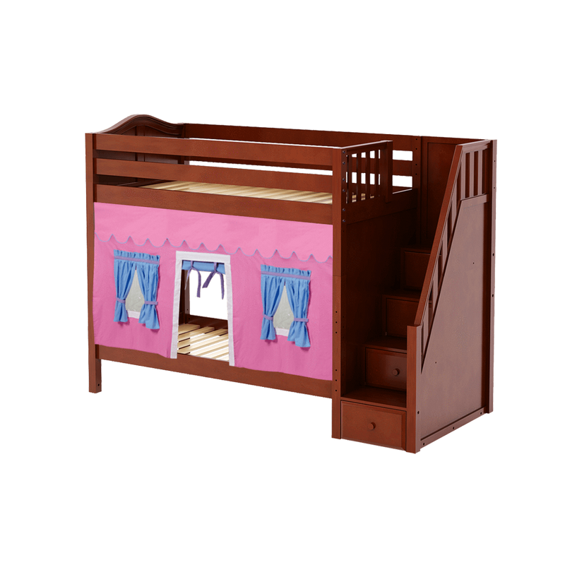 Maxtrix Twin High Bunk Bed with Stairs + Curtain