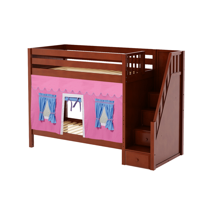 Maxtrix Twin High Bunk Bed with Stairs + Curtain
