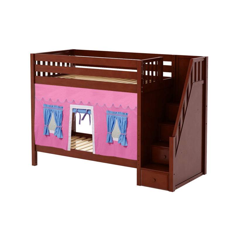 Maxtrix Twin High Bunk Bed with Stairs + Curtain