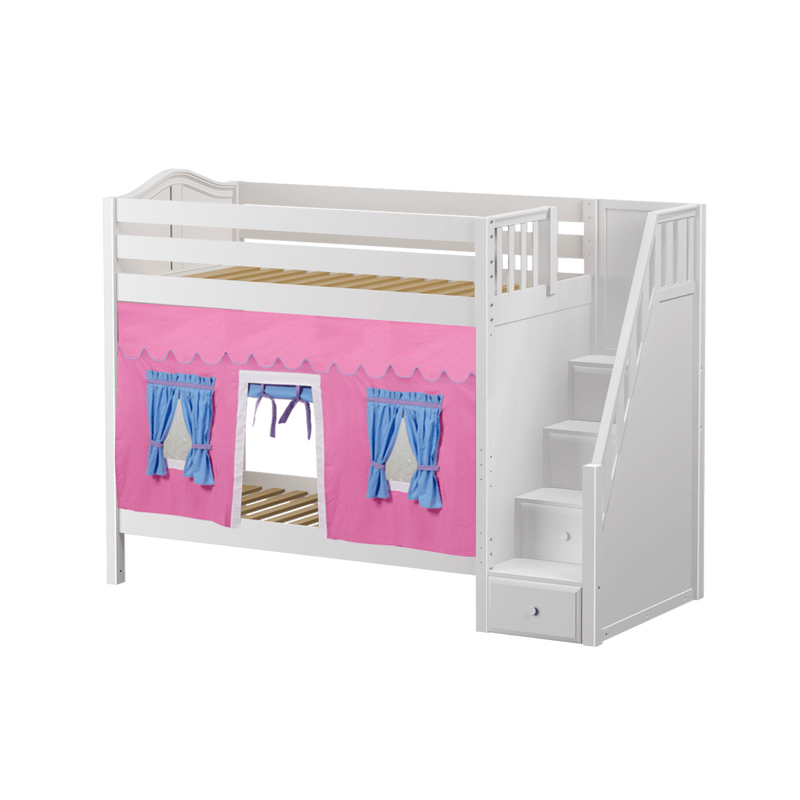 Maxtrix Twin High Bunk Bed with Stairs + Curtain