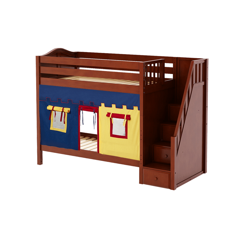 Maxtrix Twin High Bunk Bed with Stairs + Curtain