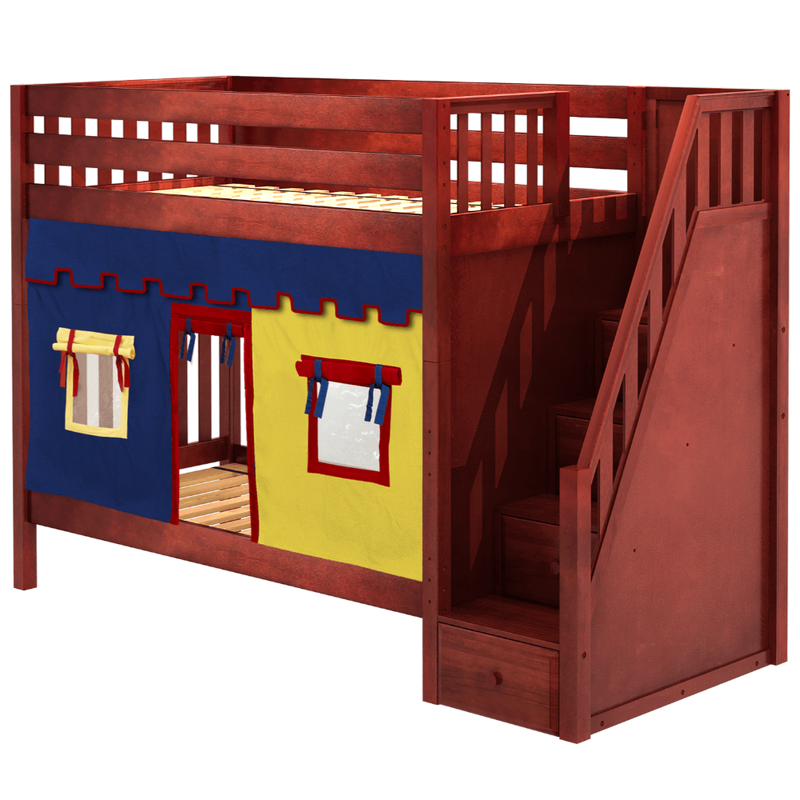 Maxtrix Twin High Bunk Bed with Stairs + Curtain