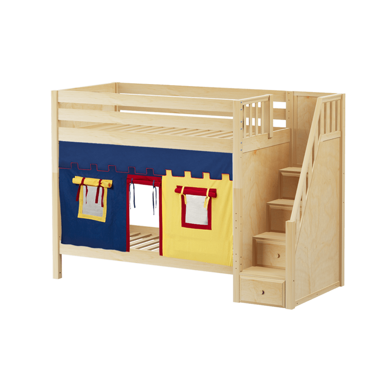 Maxtrix Twin High Bunk Bed with Stairs + Curtain