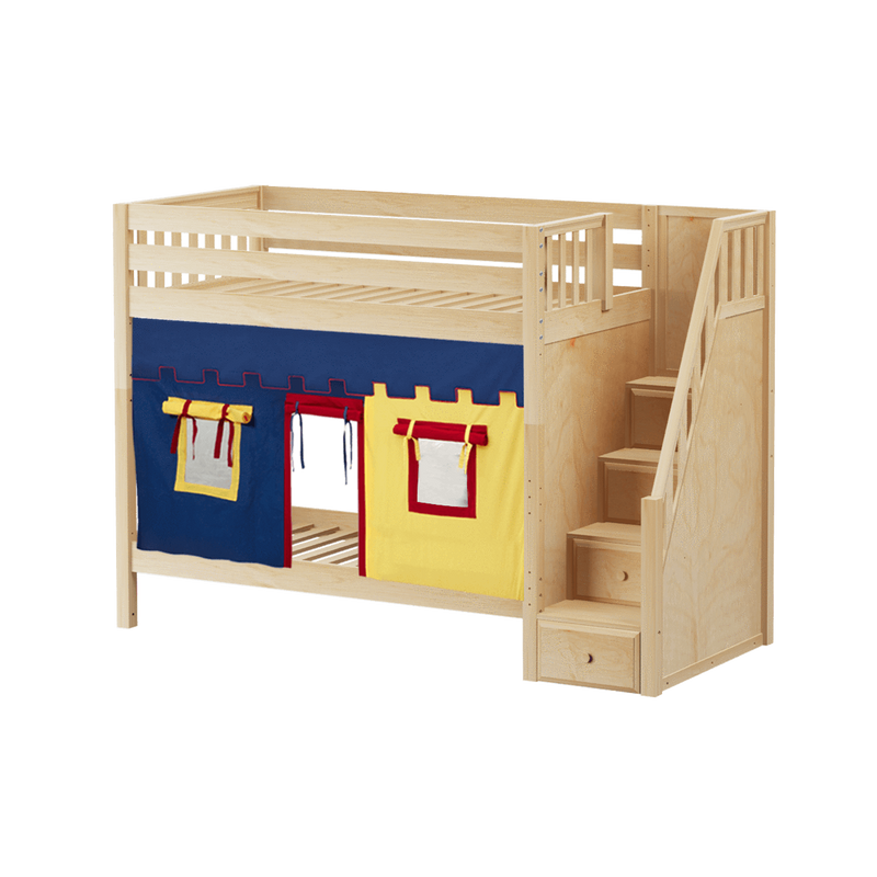 Maxtrix Twin High Bunk Bed with Stairs + Curtain