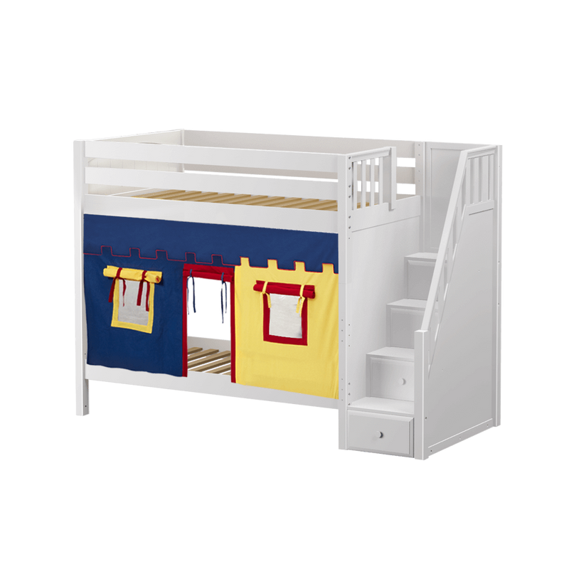 Maxtrix Twin High Bunk Bed with Stairs + Curtain