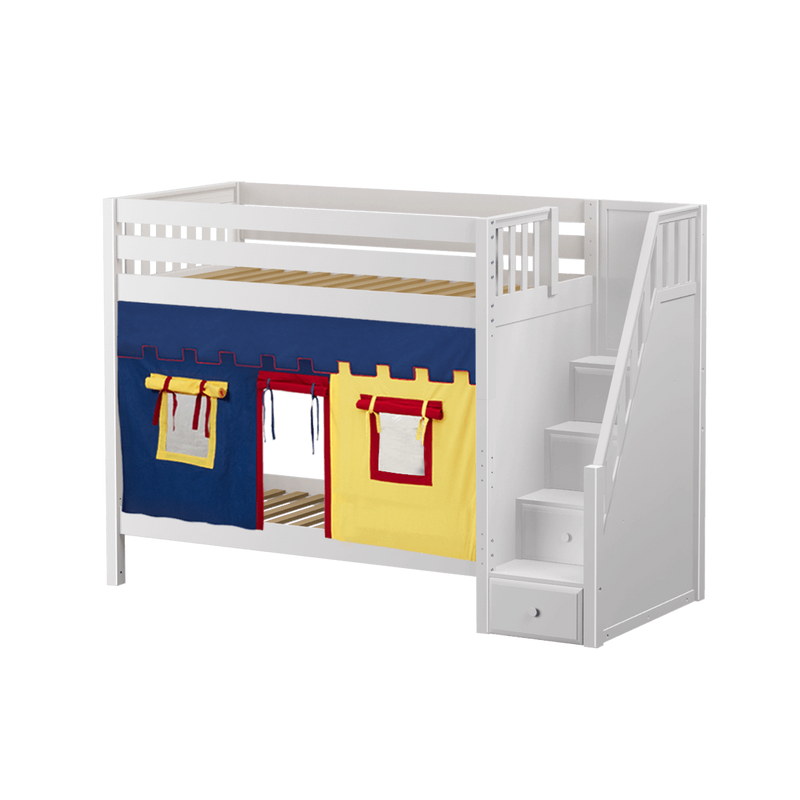 Maxtrix Twin High Bunk Bed with Stairs + Curtain