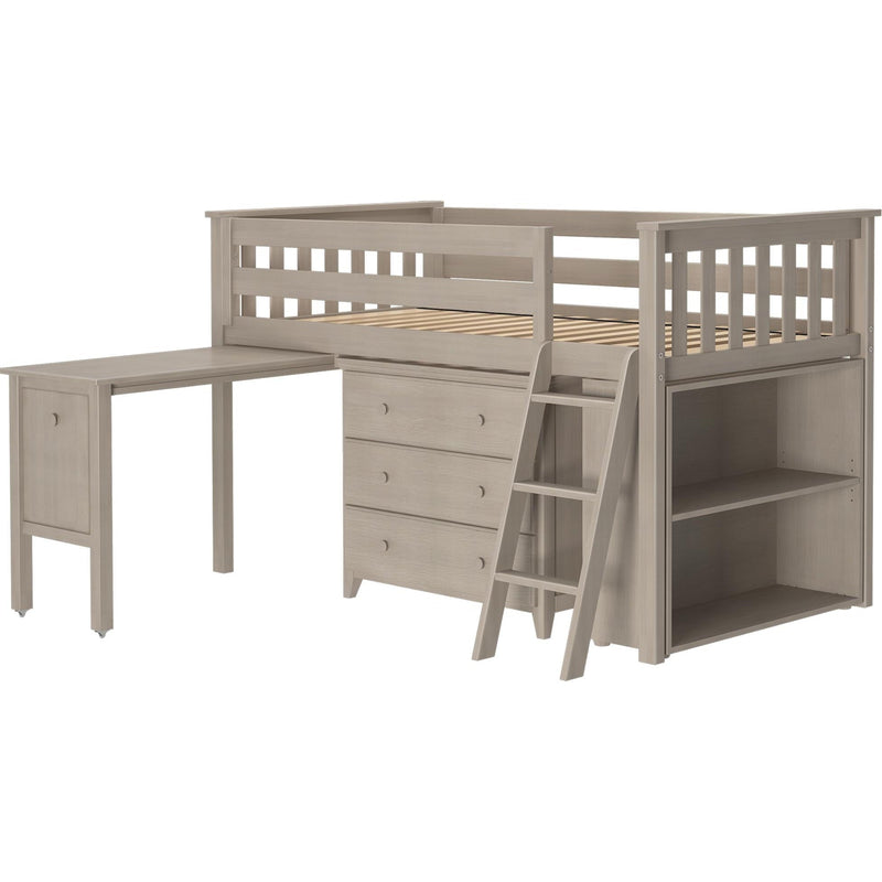 Jackpot Deluxe Windsor Twin Storage Loft Bed with Dresser + Bookcase + Desk