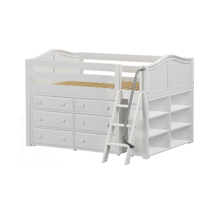 Maxtrix Full Low Loft Bed with Angled Ladder + Storage