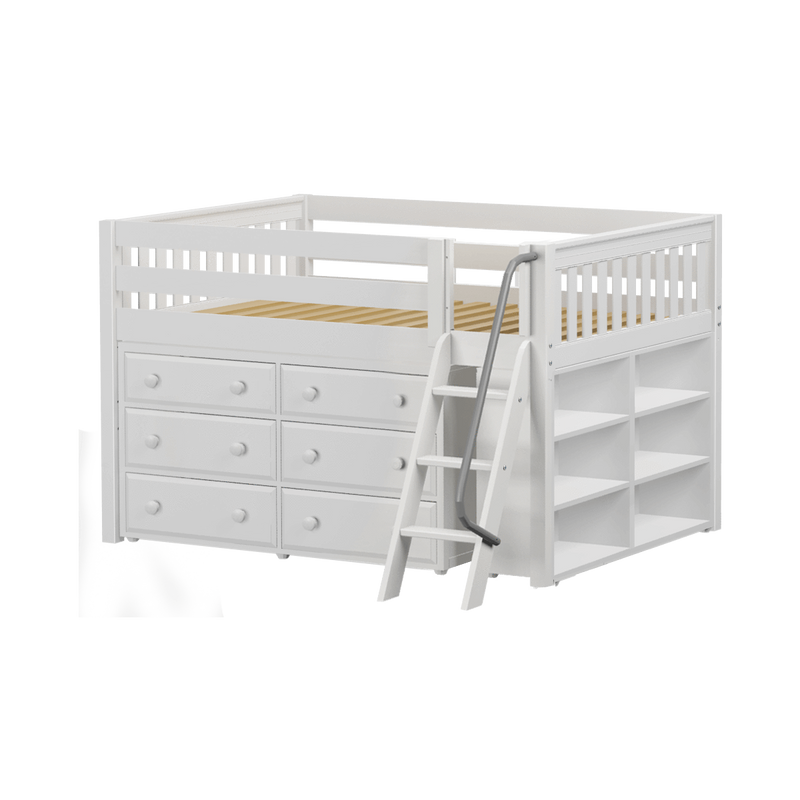 Maxtrix Full Low Loft Bed with Angled Ladder + Storage