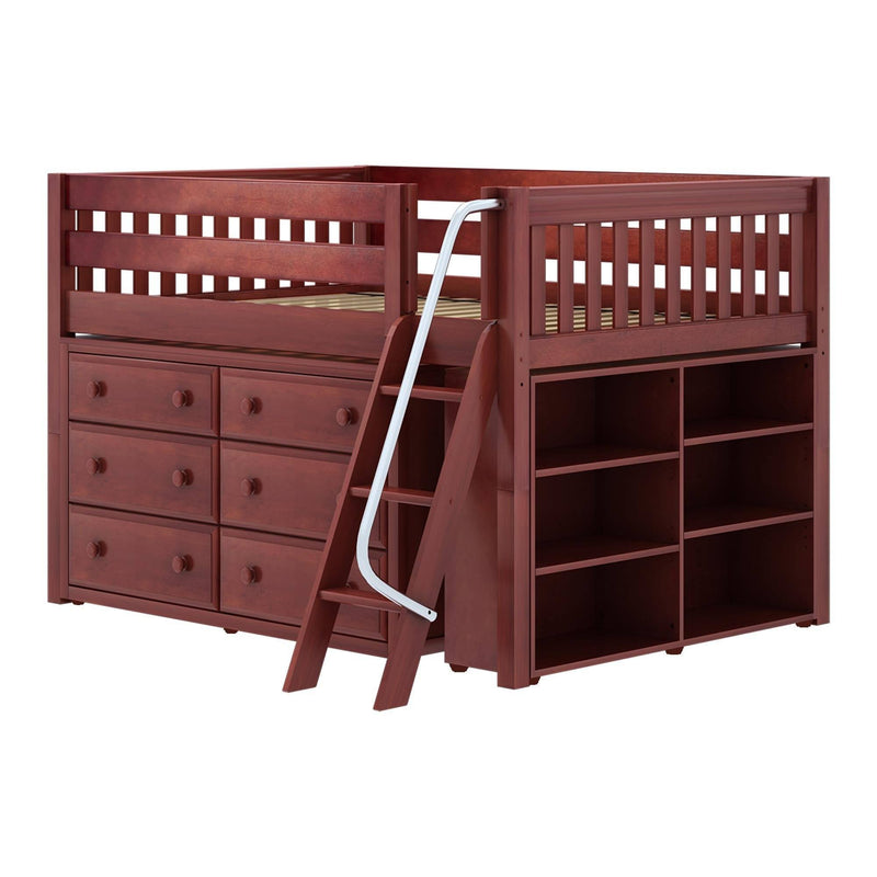 Maxtrix Full Low Loft Bed with Angled Ladder + Storage